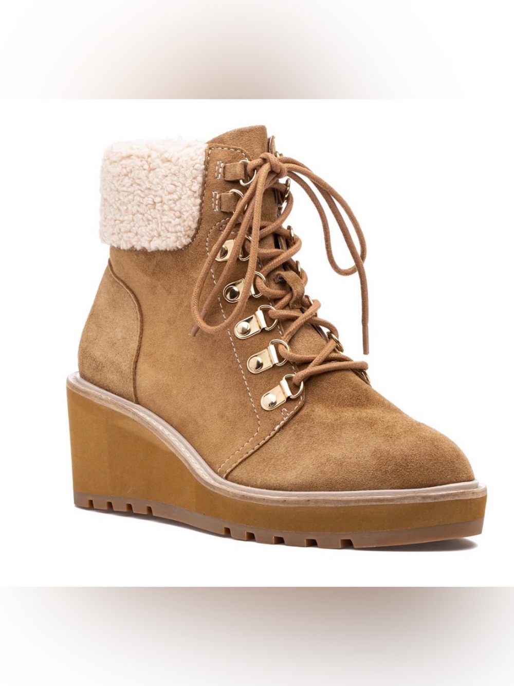 NIB Cecelia New York Geraldine Sherpa Suede Lace Up Boots!